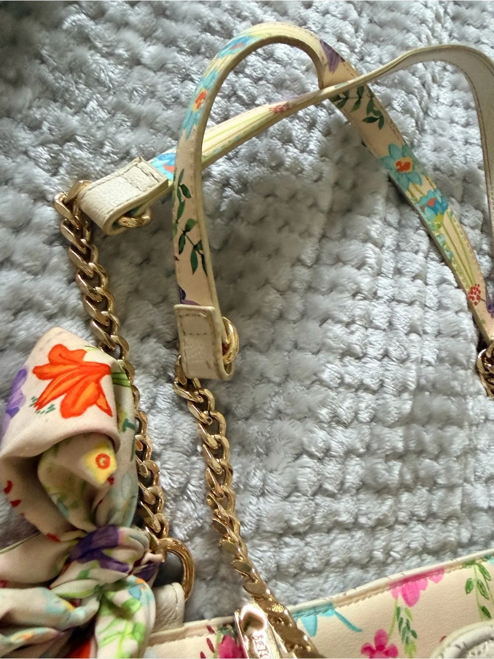 Betsey Johnson Cream Quilted Shoulder Bag with Gold Hardware